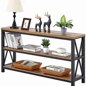 FATORRI Rustic Oak Console Table for Entryway | Wood Sofa Table with 3-Tier Shelves | Stylish Hallway Table for Living R